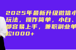 （14367期）2025年最新升级微信小程序玩法，操作简单，小白、宝妈都容易上手，兼职副业单日轻松1000+
