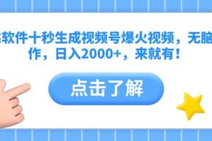 （14538期）靠软件十秒生成视频号爆火视频，无脑操作，日入2000+，来就有！
