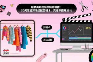 （15655期）服装类短视频全链路制作：30天掌握算法适配剪辑术，完播率提升25%