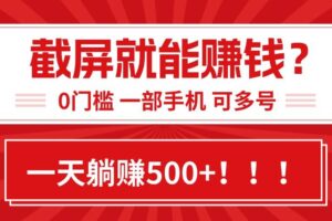 （15482期）靠截屏日赚500+，0门槛有手就行，简单到离谱的小白副业项目!