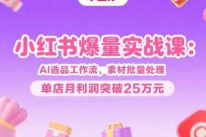 （15462期）小红书爆量实战课：AI选品工作流，素材批量处理，单店月利润突破25万元