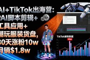 （16108期）AI+TikTok出海营:AI脚本剪辑+工具应用+潮玩服装货盘,30天涨粉10w月销$1.8w