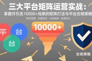 （15841期）三大平台矩阵运营实战：掌握月引流10000+线索的矩阵打法与平台合规策略