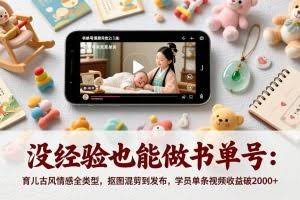 （17389期）没经验也能做书单号：育儿古风情感全类型，抠图混剪到发布，学员单条视频收益破2000+