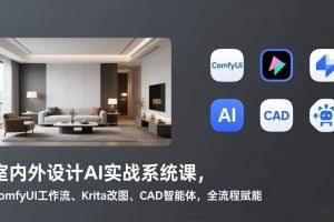（17371期）室内外设计AI实战系统课，ComfyUI工作流、Krita改图、CAD智能体，全流程赋能