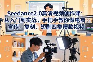 （18019期）Seedance2.0高清视频创作课：从入门到实战，手把手教你做电商、宣传、复刻、短剧四类爆款视频